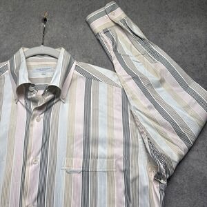Alex Cannon Dress Shirt Multicolor Stripe Spread Collar Cotton Long Sleeve Large